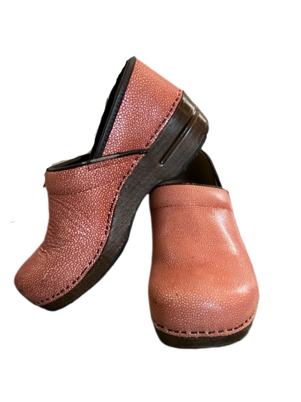 Dansko Coral Pink Leather Clogs